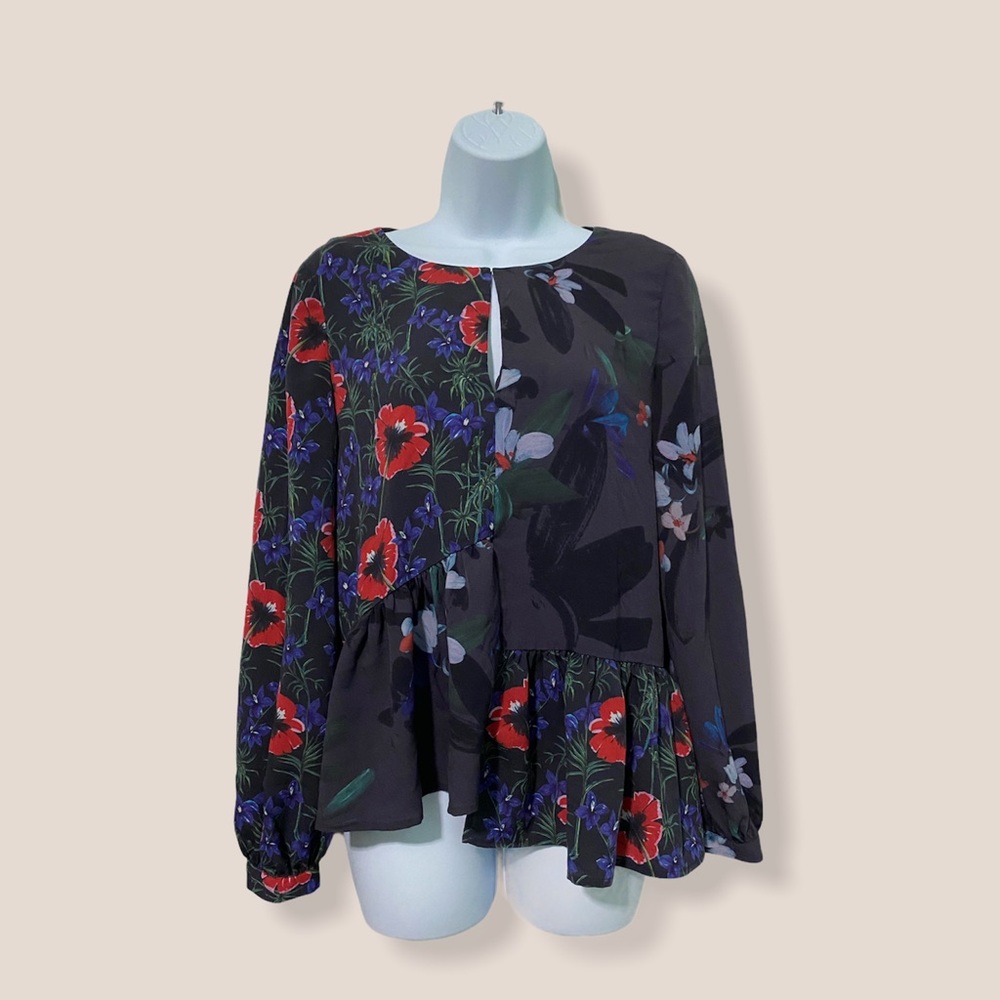 French Connection Floral Ruffle Long Sleeve Blouse